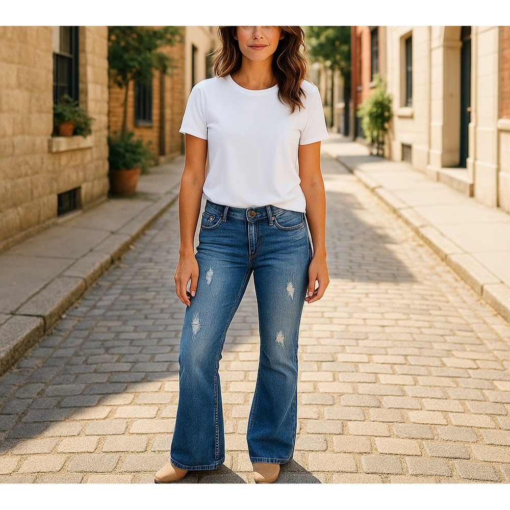 Vigoss Collection Womens Jeans Blue Denim 11 Bootcut Distressed Mid Rise Zip Fly